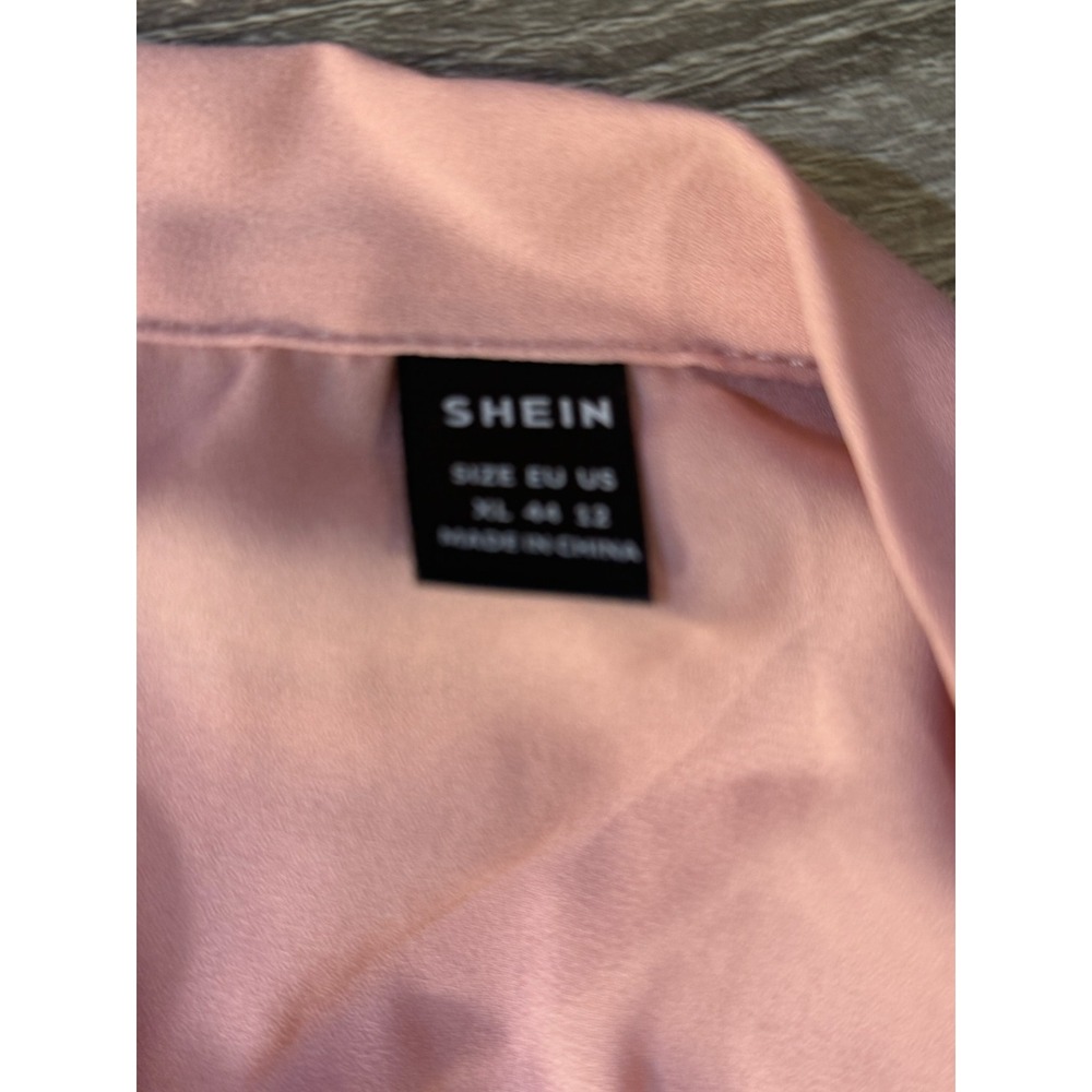 Shein Pink Swiss Dot Sheer Mesh Sleeve Tie Neck Blouse XL Womens Top - Picture 3 of 5